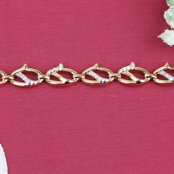 "Elegant Rose Gold Leaf Link Bracelet with Crystal Accents, XPBL0733 - Picture 9 of 11